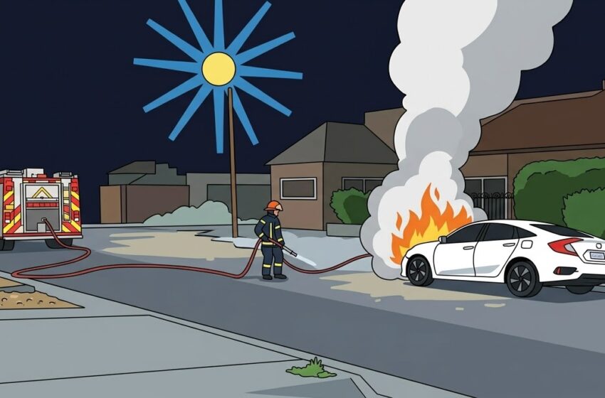  Ataque incendiario en Barrio Pueyrredón: quemaron un auto y dejaron una botella con combustible