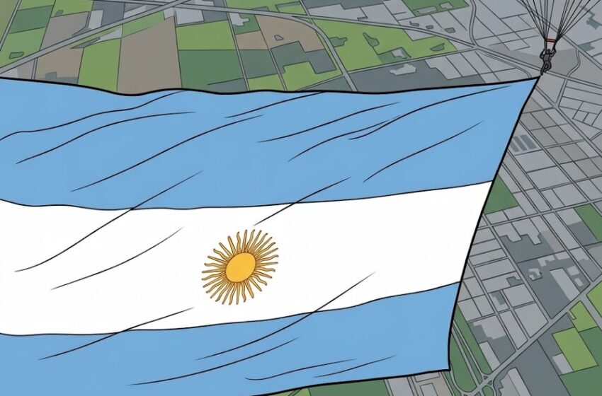  Hazaña inédita: un paracaidista desplegó una bandera argentina de 651 metros cuadrados en pleno vuelo